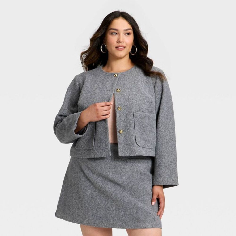 Women's Brushed Boucle Lady Jacket - A New Day Gray XXL